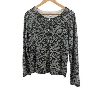 Christopher & Banks Lace Print Floral Cardigan Sz M‎ Whimsigoth Goth Grunge Y2K